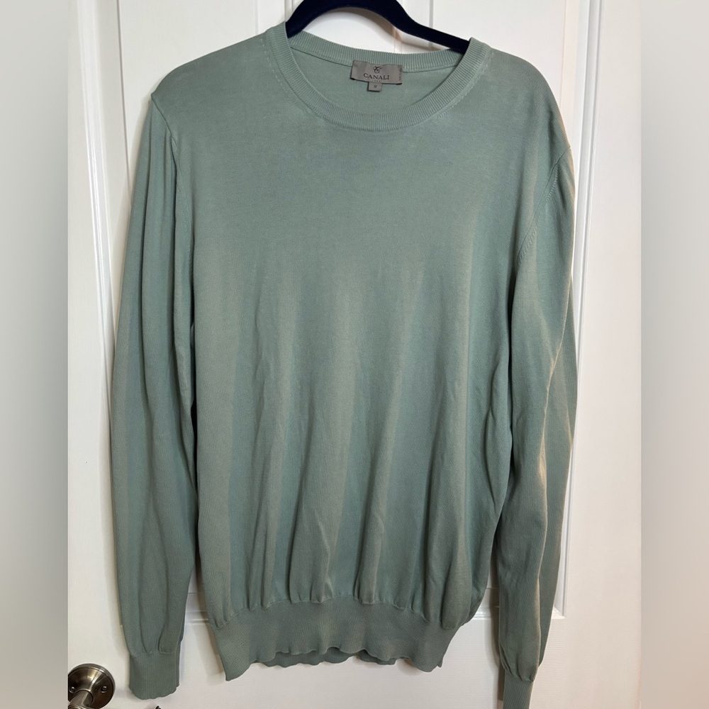 EUC Canali Men’s Sage Green Cotton Crewneck Sweater Italian size 56